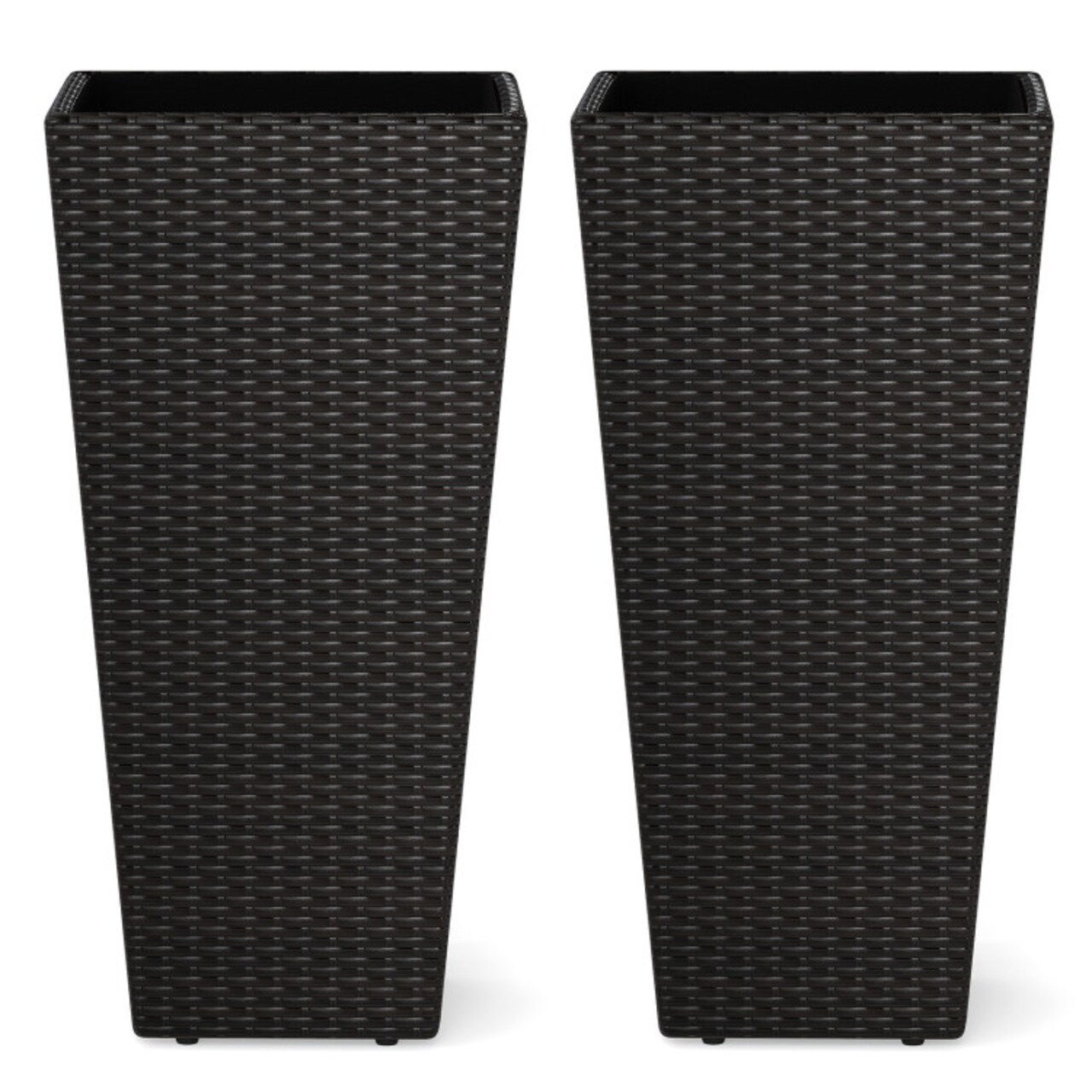 2-Pack Outdoor Rattan Planters with Metal Frame and Drainage System for Patio Plants